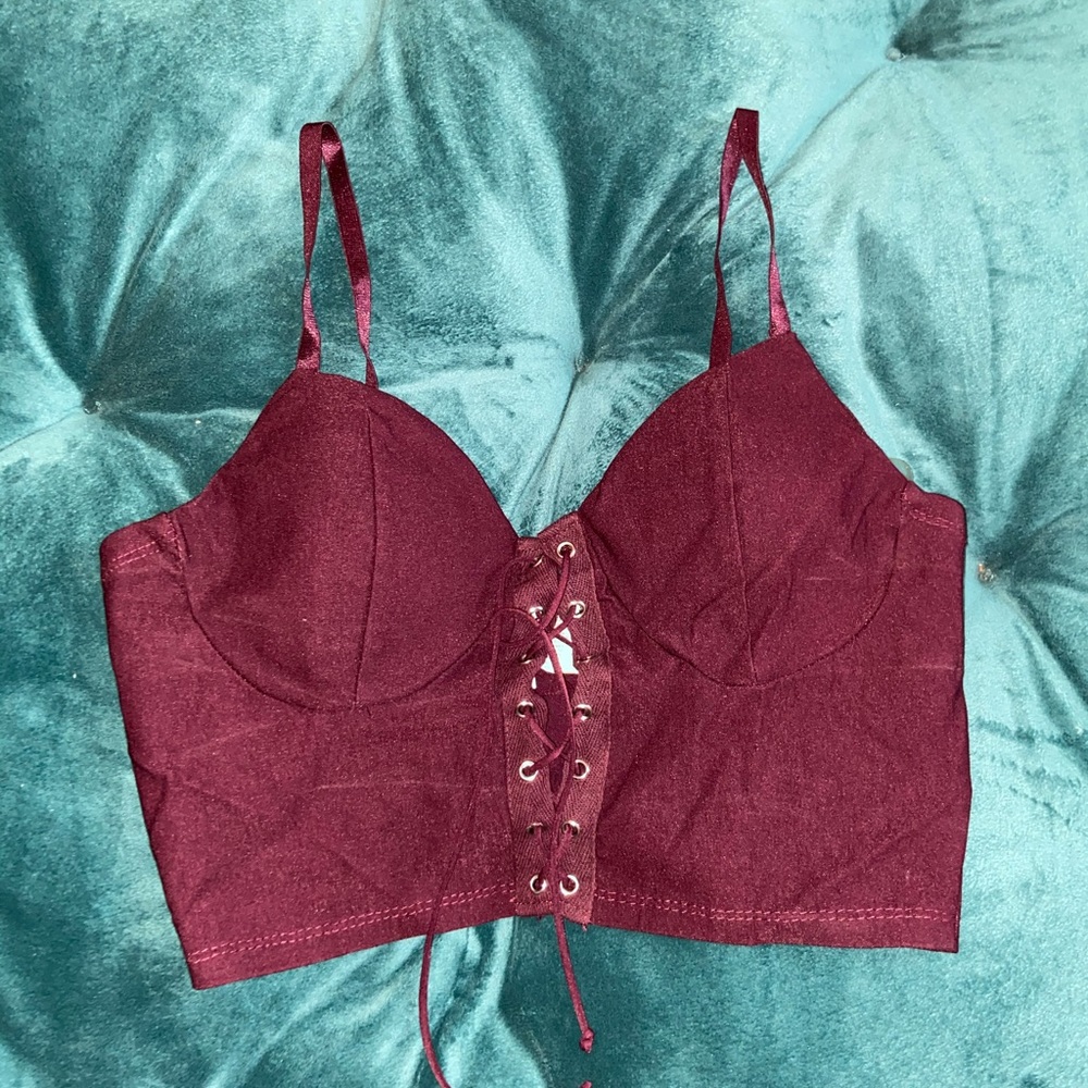 Burgundy Lace Front Crop Top